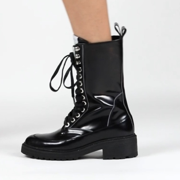 NWOT NWOB Havva Mustafa Metallic Oiled Bronze Black Lace Up Combat Boots - Picture 4 of 16